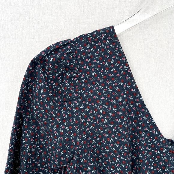 MADEWELL Tie-Back Peplum Top Womens Small Navy Blue Campden Daisies Floral Print - Picture 7 of 13
